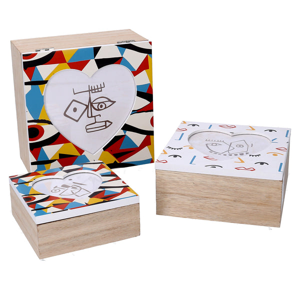 online Lot de 3 boîtes en bois carrées multicolores