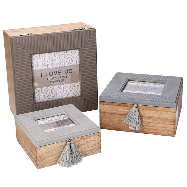 Lot de 3 boîtes carrées en bois gris 18x18xh9 cm online