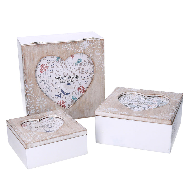 Set 3 Scatole in legno cuore beige quadro -1