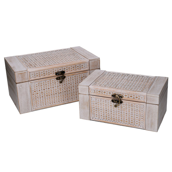 sconto Lot de 2 Boîtes Rectangulaires en Bois Blanchi