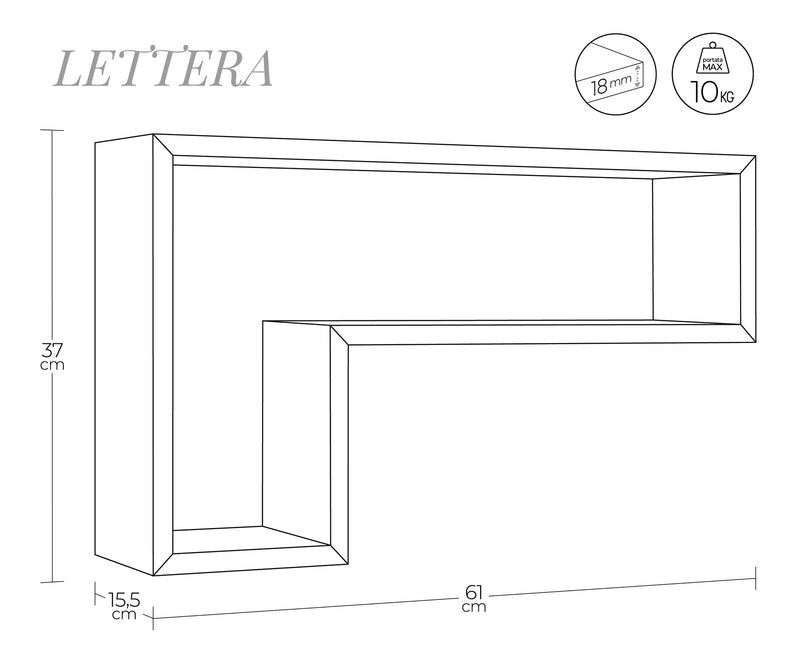 Mensola da Parete a Forma di L 61x37x15,5 cm in Fibra di Legno Lettera Bianco-4