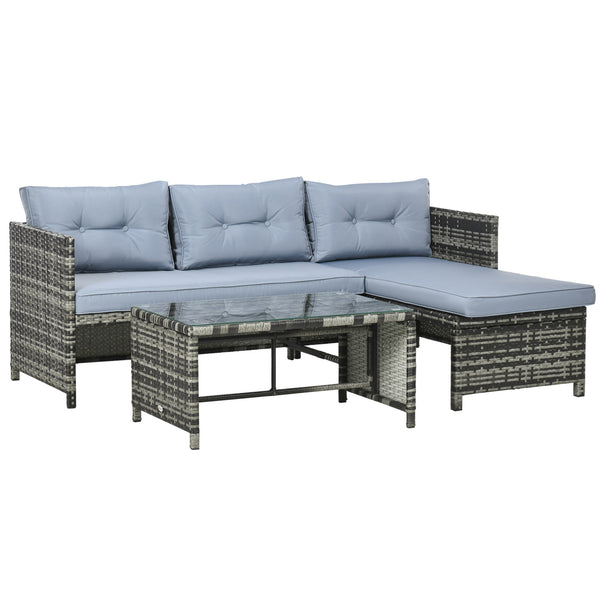 prezzo Ensemble de jardin avec canapé d'angle, chaise longue et table basse en rotin PE gris