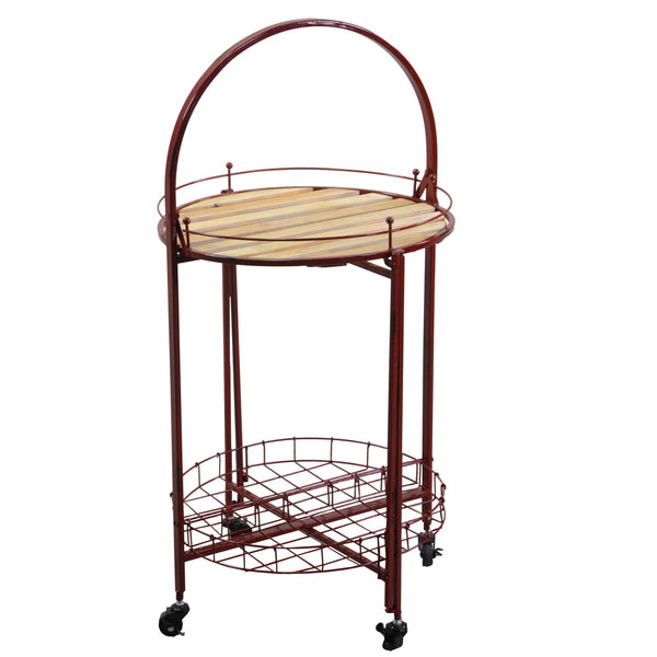 online Chariot de cuisine pliable Ø49xh67/98 cm avec roulettes en métal rouge