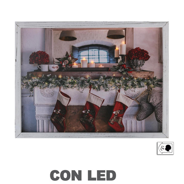 sconto Quadro legno con led camino rettangolare cm 42x32x3