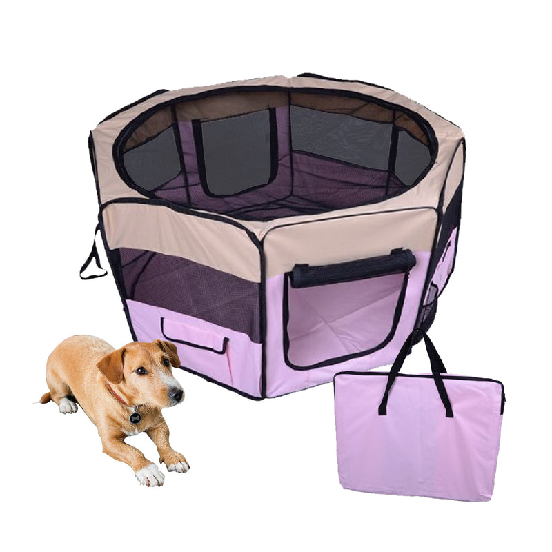 Box per Animali Cani Gatto Recinzione per Cuccioli Cuccia 114x114x58 cm Rosa -1