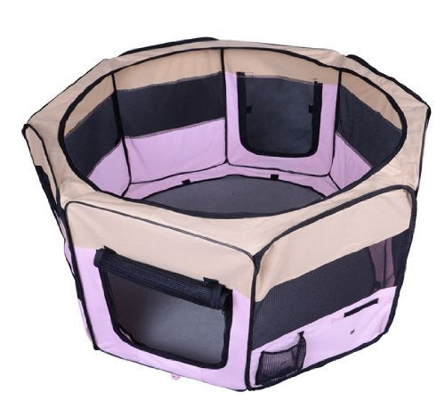 Box per Animali Cani Gatto Recinzione per Cuccioli Cuccia 114x114x58 cm Rosa -3