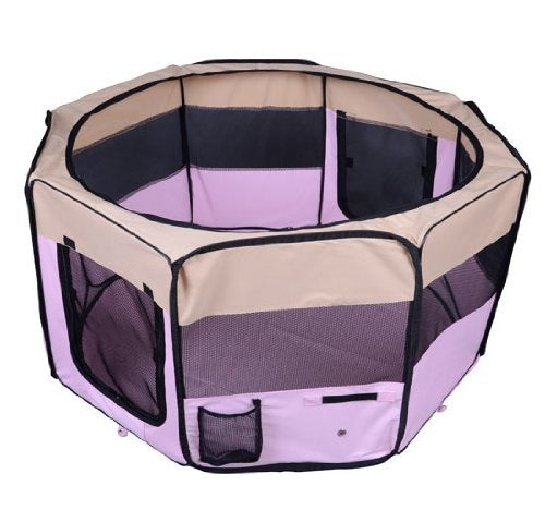 Box per Animali Cani Gatto Recinzione per Cuccioli Cuccia 114x114x58 cm Rosa -5