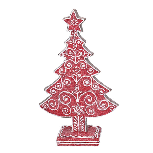 prezzo Arbre en résine rouge avec décorations blanches 16x5,7xh24 cm