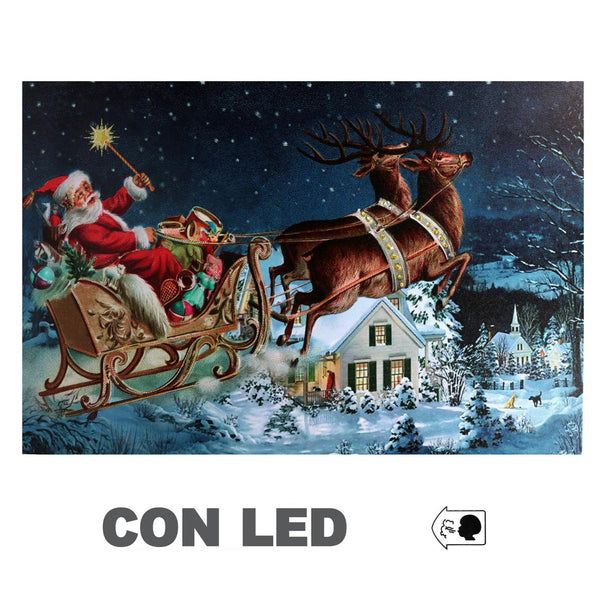 sconto Quadro legno led babbo con renne rettangolare cm 60x40x1,8