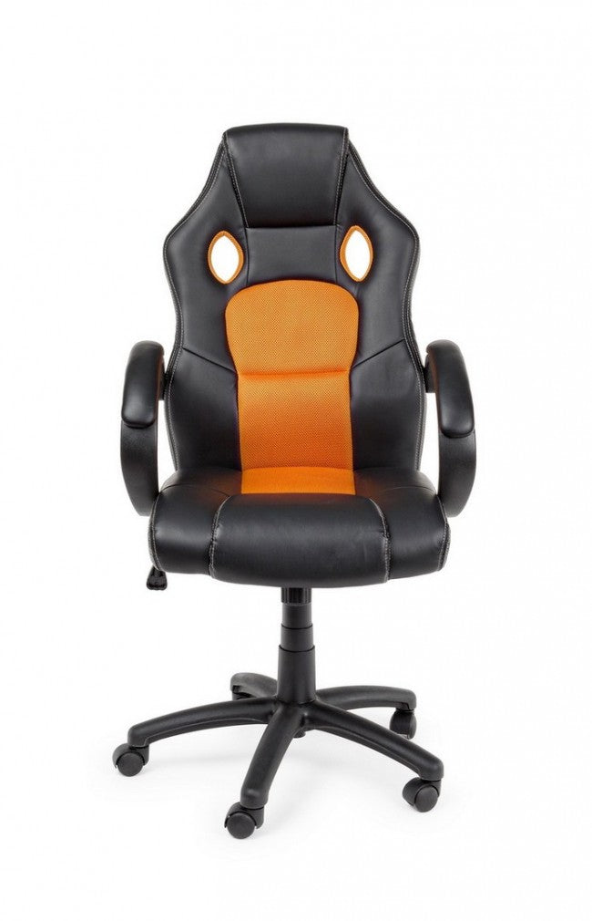 Sedia Poltrona da Gaming in Rete ed Similpelle Racing Nera-Arancio-2