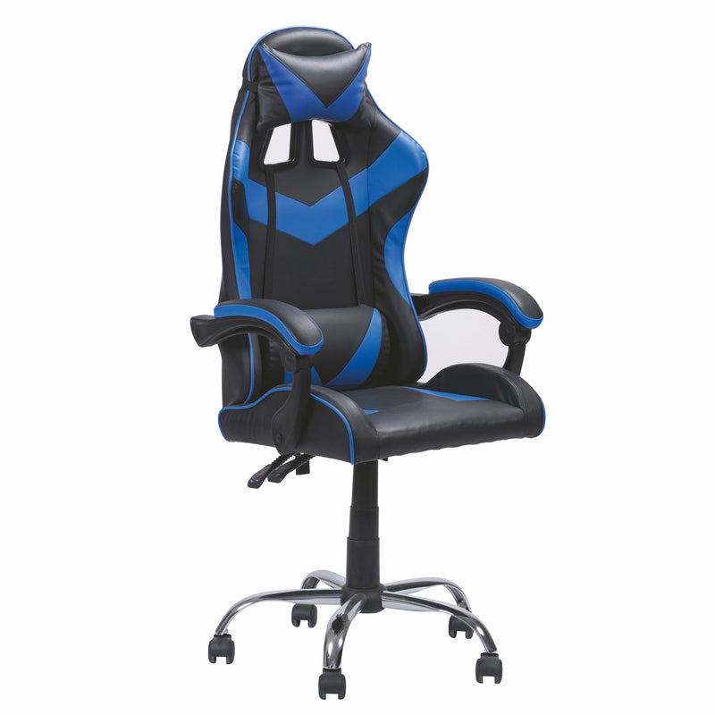 Sedia da Gaming 61x56x123 cm in Similpelle Nera e Blu-1