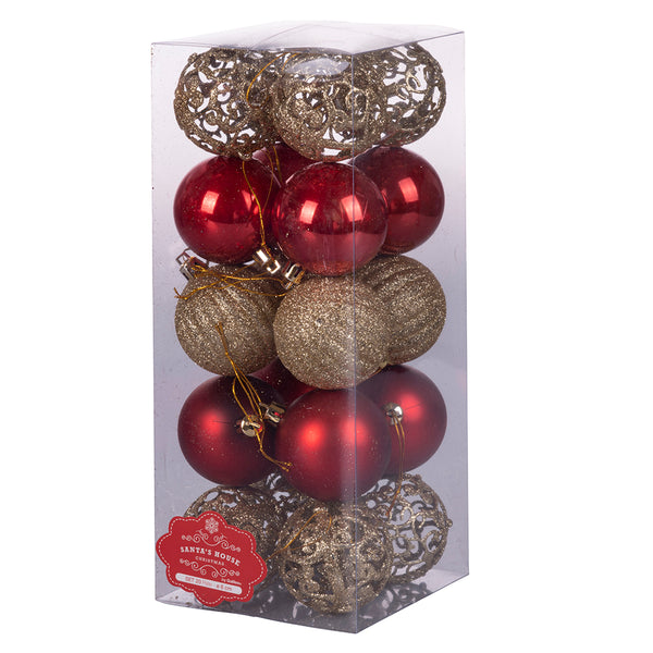 Lot de 20 Boules de Noël Ø6 cm en Plastique Rouge/Or acquista