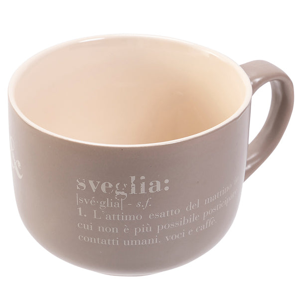 Tasse "réveil et bonjour" 11,5x8,5x6,8 cm en Gres VdE Tivoli 1996 Gris et Blanc sconto