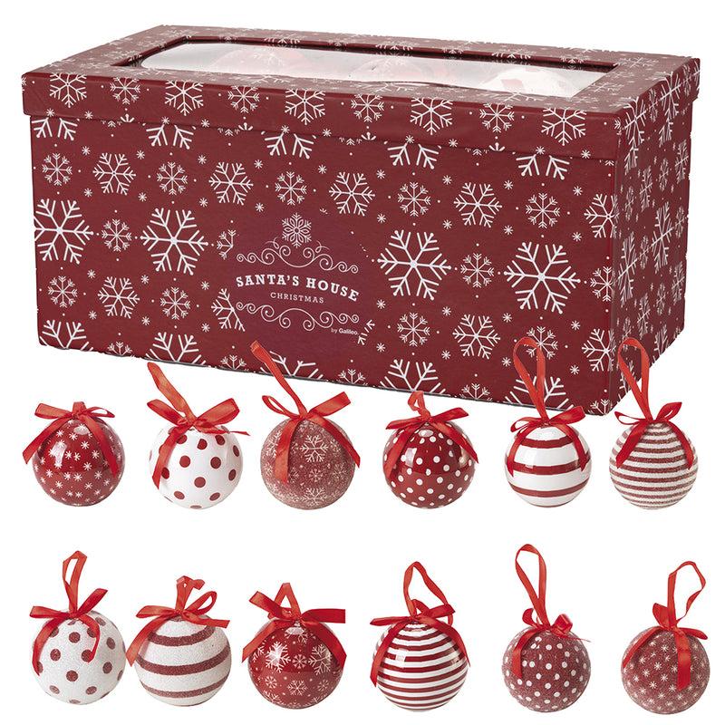 Set 14 Palle di Natale Ø7,5 cm in Polyfoam con Box Righe e Pois-1