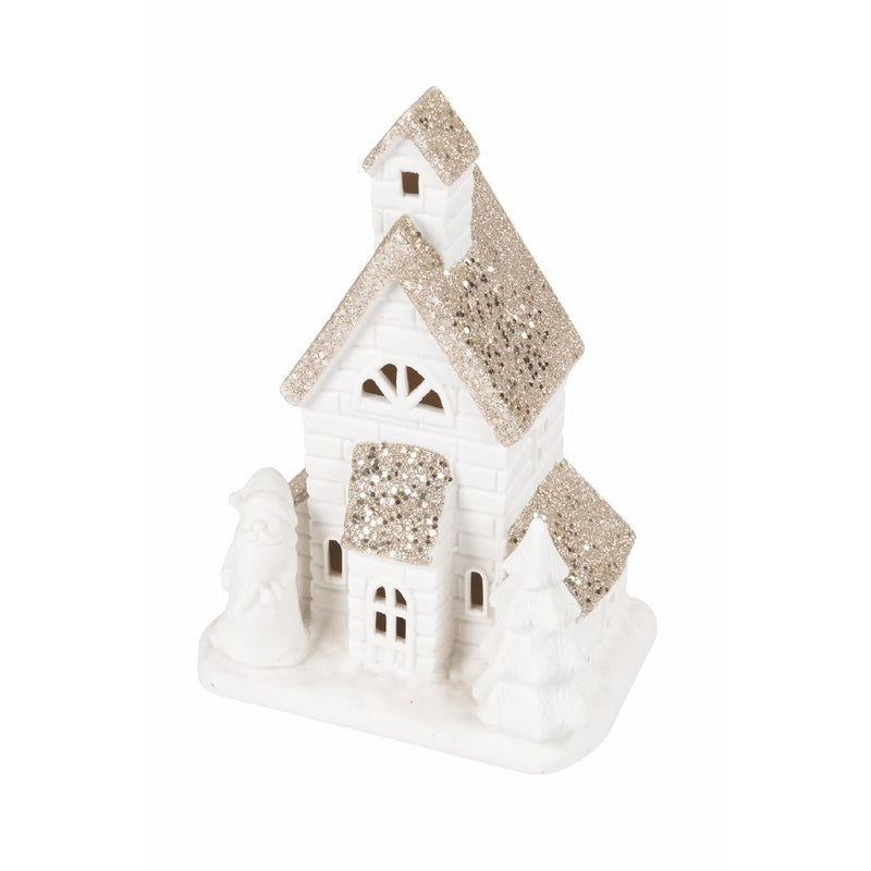 Casetta porta Candela Tealight 11x7x14 cm in Stoneware con Led-3