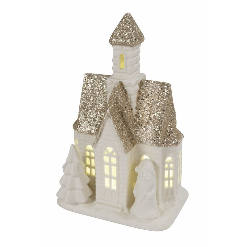 Casetta porta Candela Tealight 11x6,8x17 cm in Stoneware con Led-1