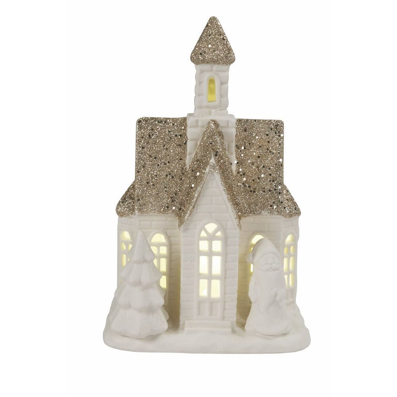 Casetta porta Candela Tealight 11x6,8x17 cm in Stoneware con Led-2