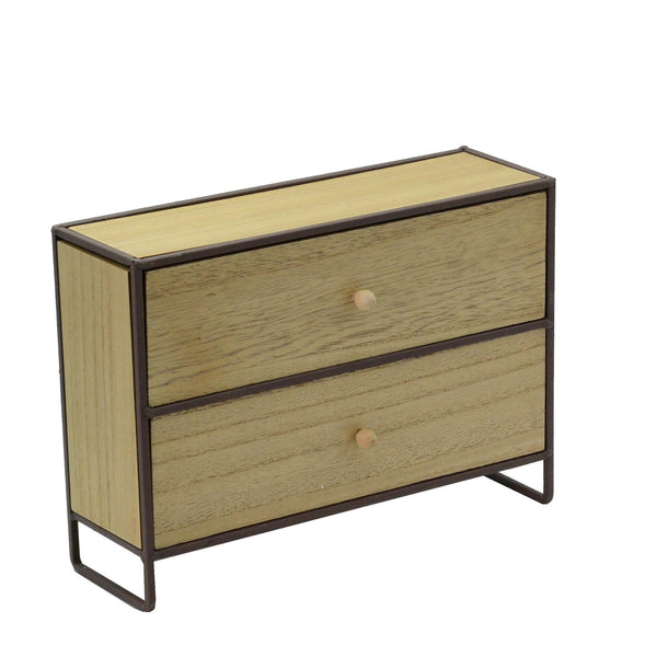 prezzo Etagère de rangement en bois et métal marron rouille 2 tiroirs 29x10xh21 cm