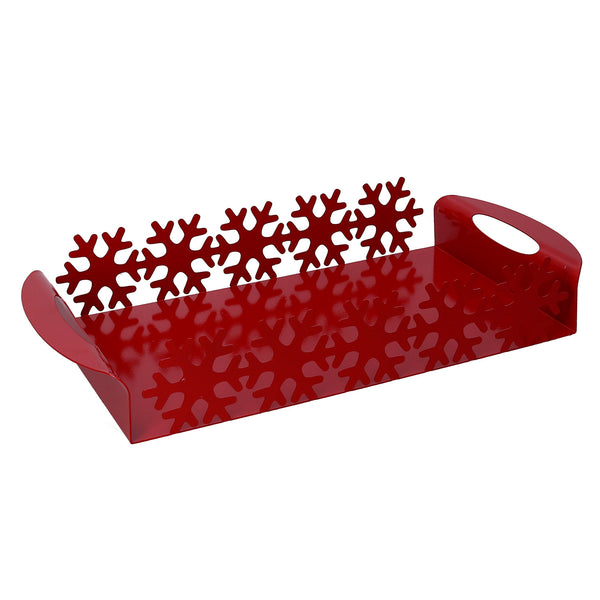 Plateau rectangulaire en métal rouge flocon de neige cm 41x20xh6,5 acquista