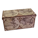 Baule Pieghevole Rettangolare 76x38xh38 cm in Similpelle Design Mappamondo Marrone-1