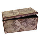 Baule Pieghevole Rettangolare 76x38xh38 cm in Similpelle Design Mappamondo Marrone-2