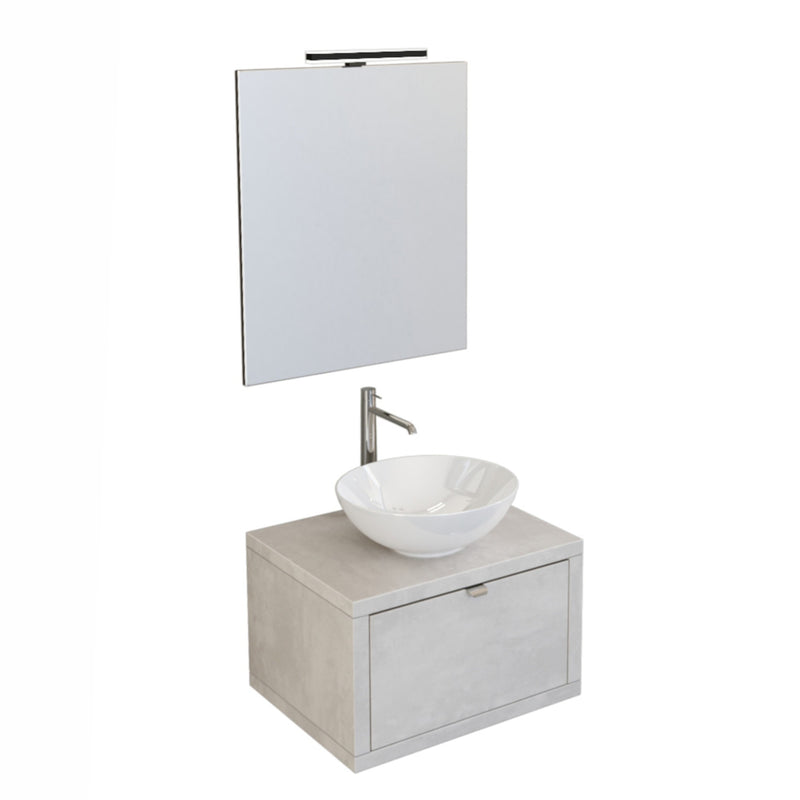 Mobile Bagno Sospeso 60 cm Lavabo e Specchio Bonussi Orione Grigio-1