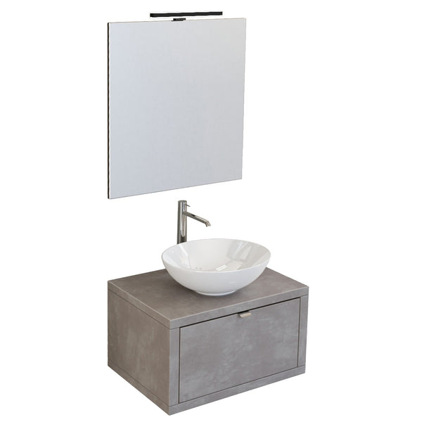 Meuble Salle de Bain Suspendu 60 cm Bonussi Orione Gris Lavabo Effet Béton et Miroir online