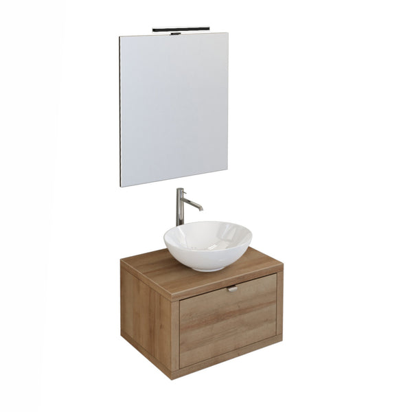 sconto Meuble de Salle de Bain Suspendu 60 cm Chêne Bonussi Orione Chêne et Miroir Bonussi