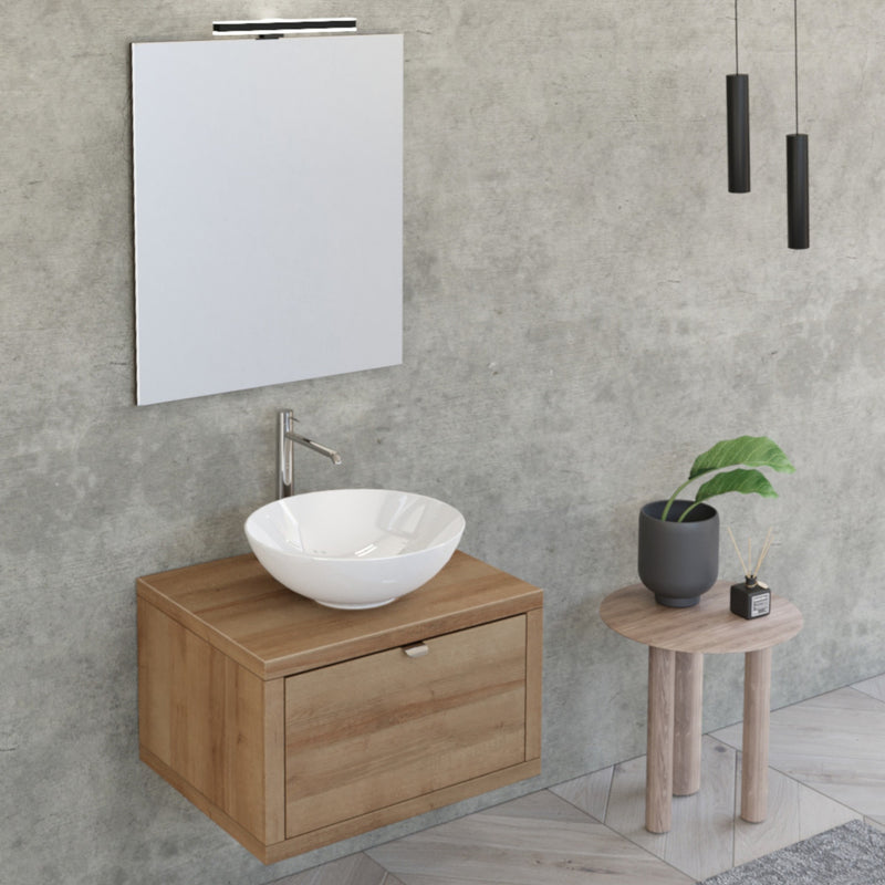 Mobile Bagno Sospeso 60 cm Lavabo e Specchio Bonussi Orione Rovere Farnia-2