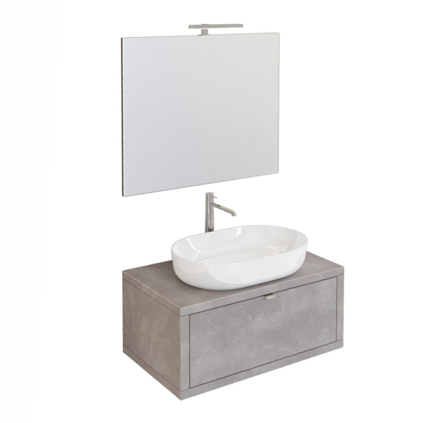 prezzo Meuble Salle de Bain Suspendu 80 cm Bonussi Orione Lavabo Effet Béton Gris et Miroir