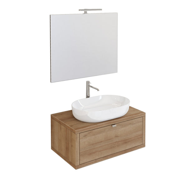 Meuble de Salle de Bain Suspendu 80 cm Chêne Bonussi Orione Chêne et Miroir Bonussi prezzo