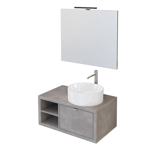 prezzo Meuble Salle de Bain Suspendu 80 cm Bonussi Orione Lavabo Effet Béton Gris et Miroir