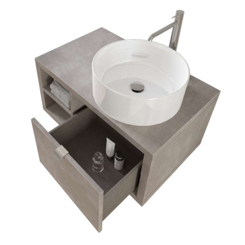 Mobile Bagno Sospeso 80 cm Lavabo e Specchio Bonussi Orione Grigio Effetto Cemento-3