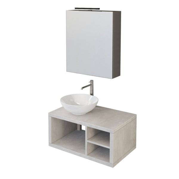 acquista Meuble Salle de Bain Suspendu 80 cm Bonussi Orione Lavabo Effet Béton Gris et Miroir