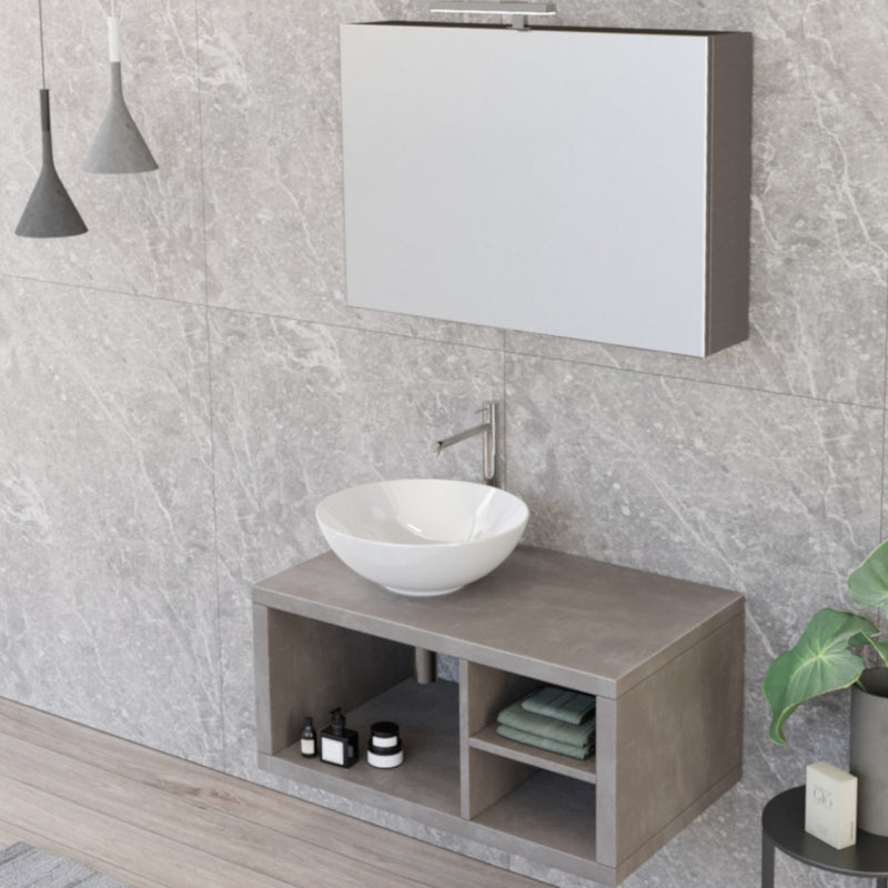 Mobile Bagno Sospeso 80 cm Lavabo e Specchio Bonussi Orione Grigio Effetto Cemento-2