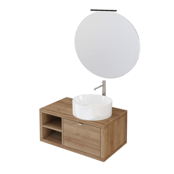 sconto Meuble de Salle de Bain Suspendu 80 cm Chêne Bonussi Orione Chêne et Miroir Bonussi