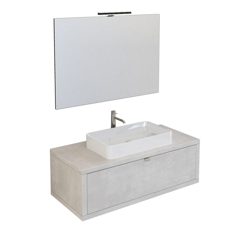 Mobile Bagno Sospeso 110 cm Lavabo e Specchio Bonussi Orione Grigio Effetto Cemento-1