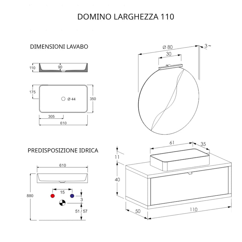 Mobile Bagno Sospeso 110 cm Lavabo e Specchio Bonussi Orione Grigio Effetto Cemento-4