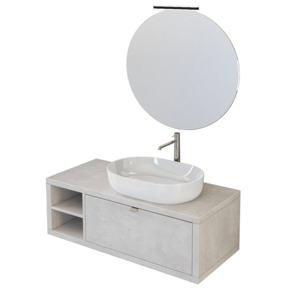 Meuble Salle de Bain Suspendu 110 cm Bonussi Orione Gris Lavabo Effet Béton et Miroir prezzo