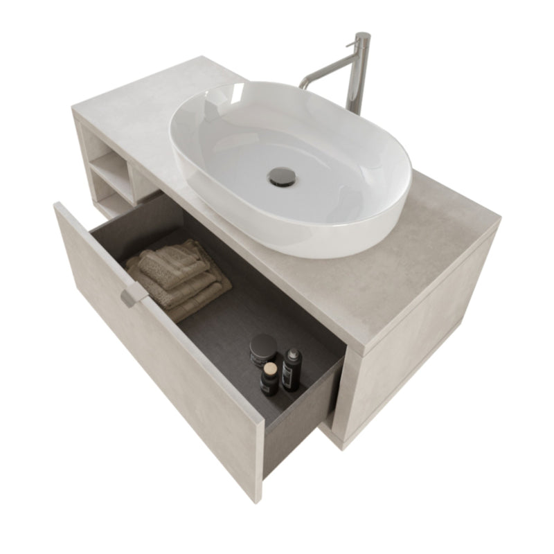 Mobile Bagno Sospeso 110 cm Lavabo e Specchio Bonussi Orione Grigio Effetto Cemento-3