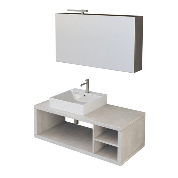 acquista Meuble Salle de Bain Suspendu 110 cm Bonussi Orione Gris Lavabo Effet Béton et Miroir