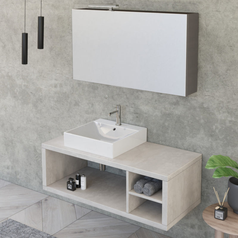 Mobile Bagno Sospeso 110 cm Lavabo e Specchio Bonussi Orione Grigio Effetto Cemento -2