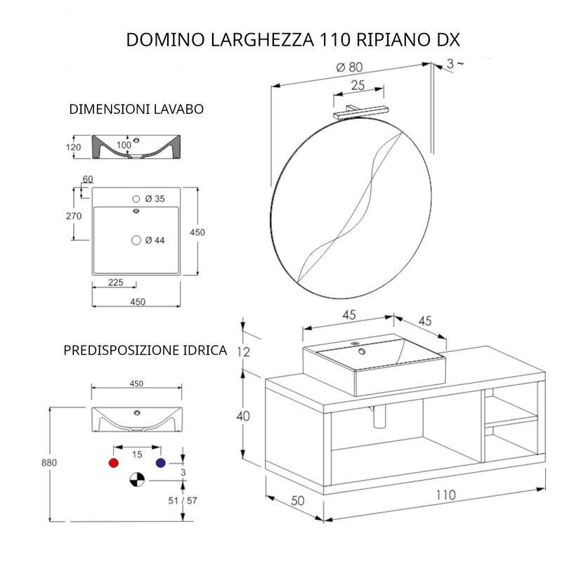 Mobile Bagno Sospeso 110 cm Lavabo e Specchio Bonussi Orione Rovere Farnia-4