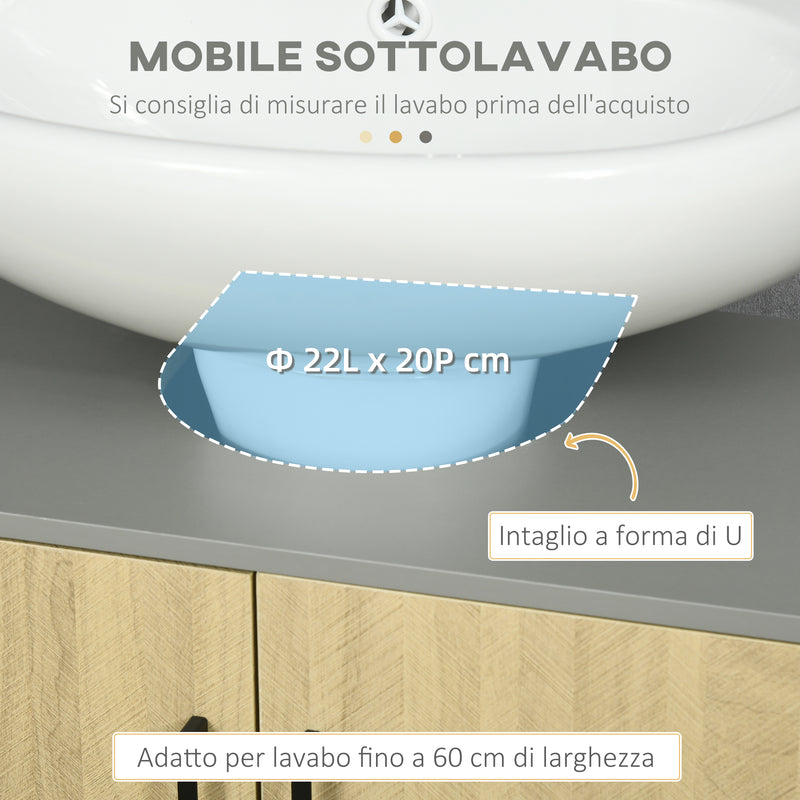 Mobile Sottolavello da Bagno 60x30x60 cm 2 Ante in Truciolato Grigio e Quercia-4