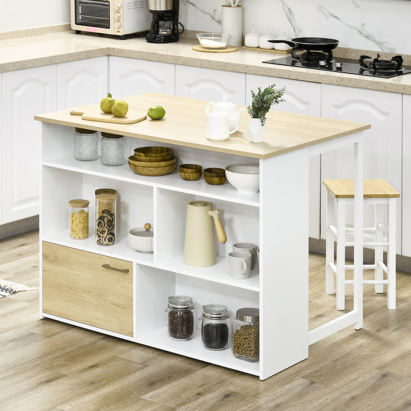 Isola da Cucina con Piano a Ribalta 116x79,5x91 cm in MDF Bianco e Legno Naturale-2