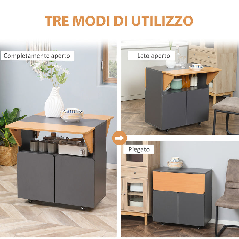 Tavolo Pieghevole Salvaspazio per 4 Persone 70x83x75 cm con 4 Ruote Grigio-4