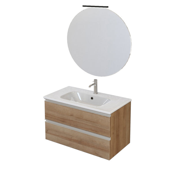 Meuble de Salle de Bain Suspendu 80 cm Bonussi Fenice Chêne Lavabo et Miroir en Chêne acquista