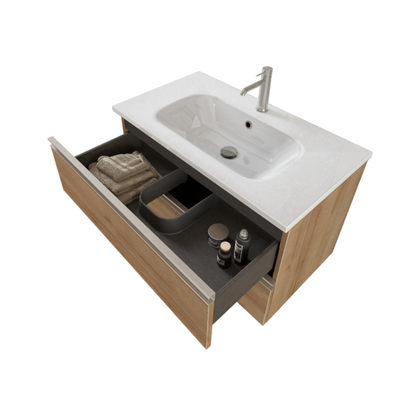 Mobile Bagno Sospeso 80 cm Lavabo e Specchio Bonussi Fenice Rovere Farnia-3