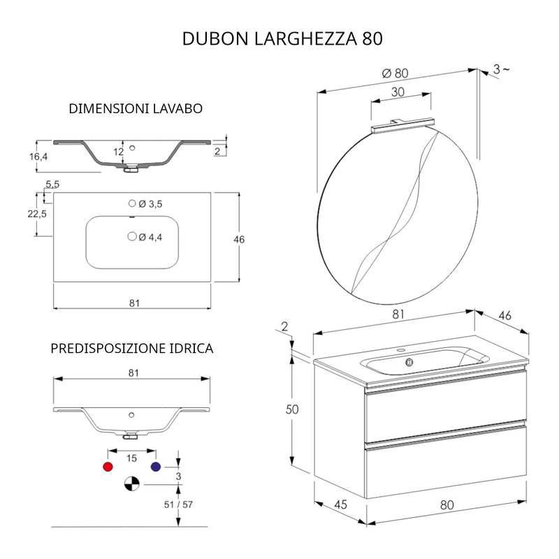 Mobile Bagno Sospeso 80 cm Lavabo e Specchio Bonussi Fenice Rovere Farnia-4