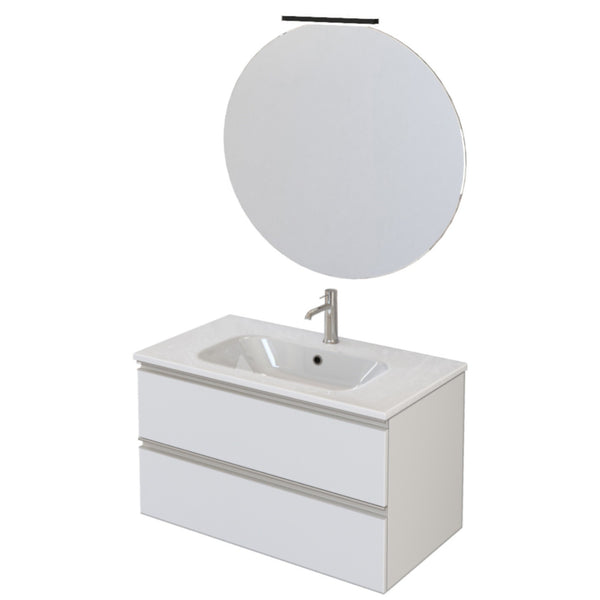 Meuble de Salle de Bain Suspendu 80 cm Bonussi Fenice Blanc Mat Lavabo et Miroir sconto